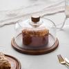 Cake Display Server Tablet Stand with Dome Plate Glass Dessert Wood Serving Shell for