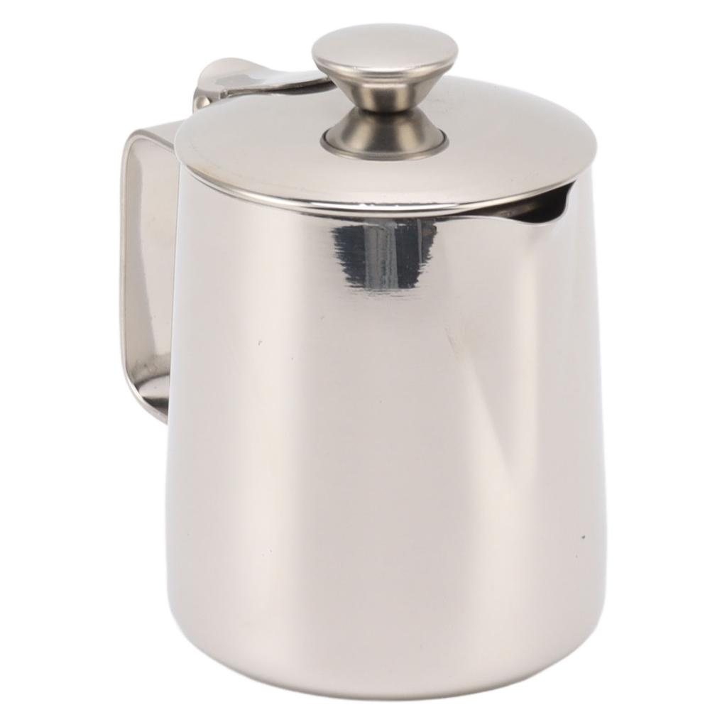 Stainless Steel Milk Frothing Pitcher Cappuccino Pitcher Coffee Foam Container With Lid 600ml
