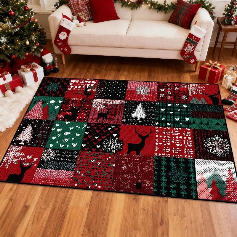 Christmas Carpet Mat Reindeer Snowflake Pattern Home Decoration Rug Festive Xmas Festive Decor for Living Room Holiday Season