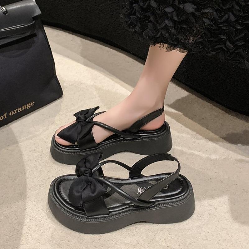 

Модные туфли Muffins 2025 Сандалии Женская обувь Лето Прозрачные каблуки Плоские Новые На улице Ретро Бант Сабо Девушки Шлепанцы Бабочка-узел 40 чёрный