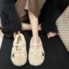 Flat-bottomed white Mary Jane fluffy shoes women's shoes wear 2025 new autumn and winter velvet French gentle single shoes