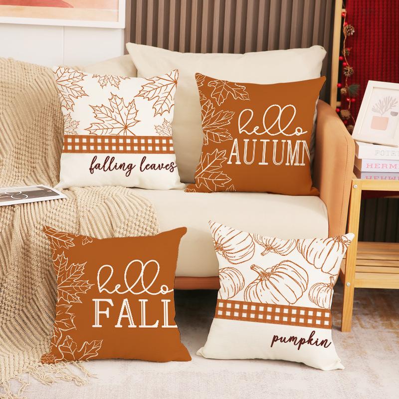 Autumn Maple Leaf Print Pillow Cover Simple Versatile Letter Cushion Indoor Home Decor Sofa Cushion