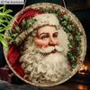 2D Flat Aluminium Rustic Christmas Sign with Santa Claus Pattern - Artistic Christmas Figurine Ornaments - Ideal for Front Door, Wall, Porch, Window
