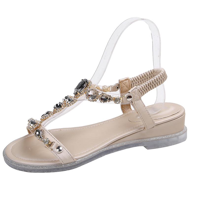 Fashion 5cm Wedge Heels Woman’s Luxury Designer Crystal Sandals Open Toe Back Strap Fashion Ladies Casual Shoes Summer Roman