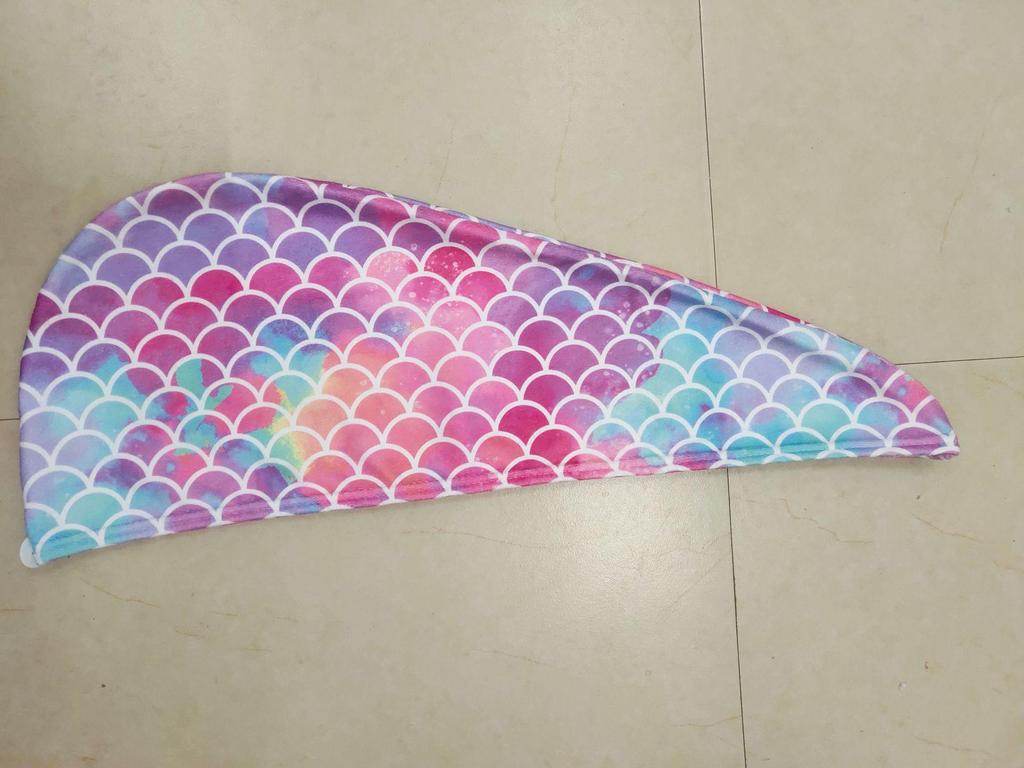 Mermaid Print Quick-Dry Hair Cap - Ultra-Fine Fiber Hair Drying Headscarf with Fish Scale Design