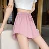 Summer Women Shorts Drawstring High Elastic Waist Loose Irrgular Hem Plus Size Pocketed Pure Color A-line Thin Casual Sport Homewear Short Pants