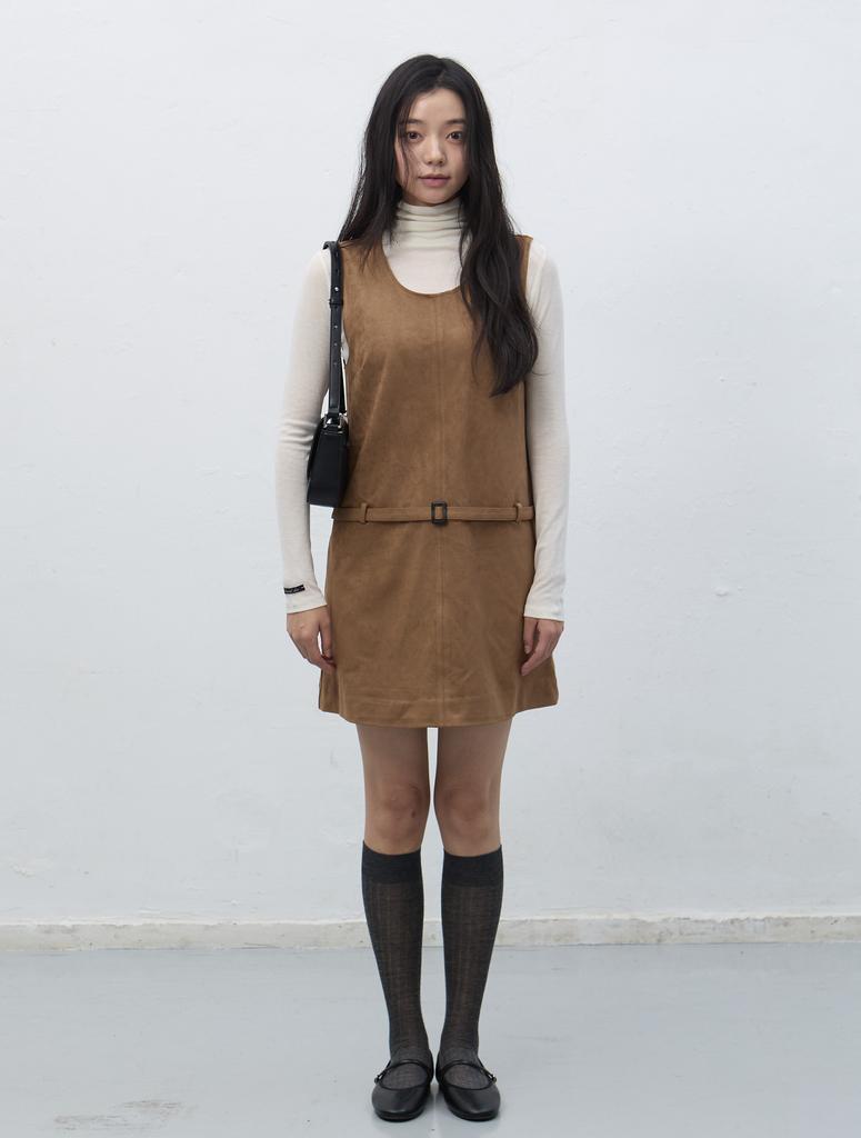 General Idea Suede Belted Dress [Dark Beige] / Wbe4L15512