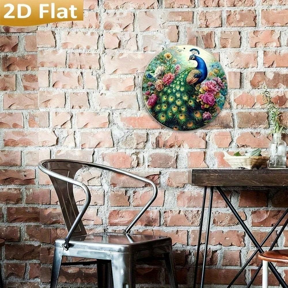 Rainbow Peacock Metal Wall Art, Vintage Aluminum Round Sign 8x8 Inch, Home Decor for Garden Garage Bar