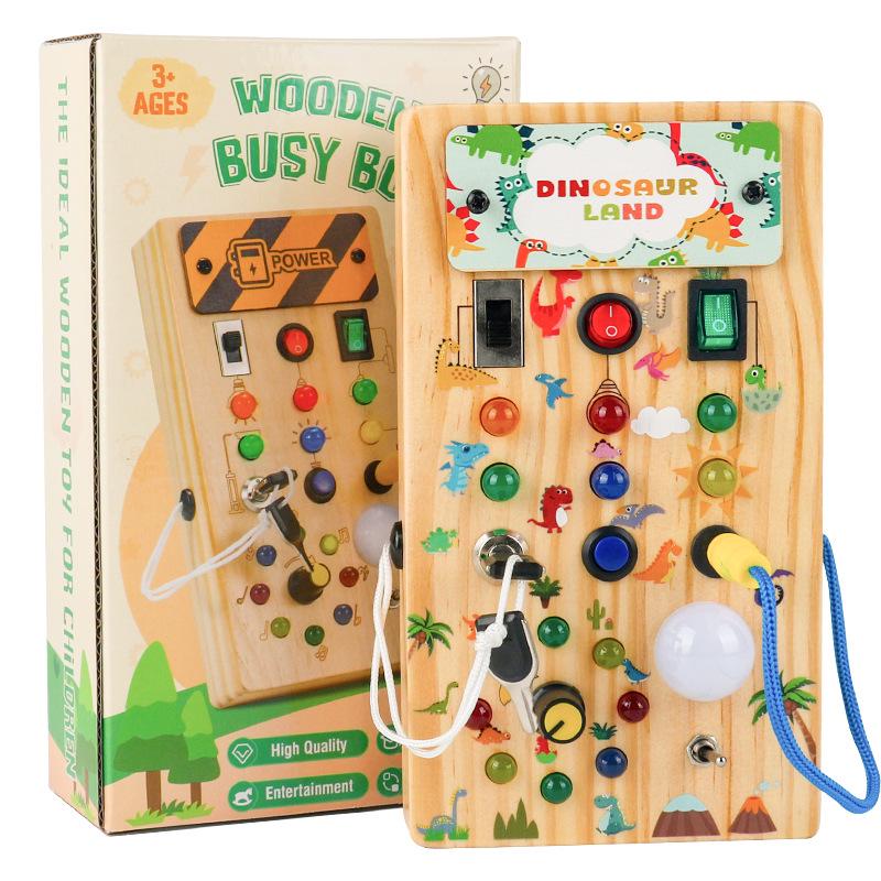 Children's LED Light Wooden Busy Board: Interactive Early Education Toy
