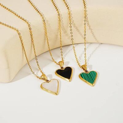 New Green Black Heart Dainty Necklace Gold Color Chain Choker  For Pendant  Stainless Steel   Lady
