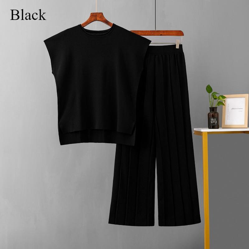 Casual Suit Damen Sommer Neue einfarbige ärmellose Weste Pullover weite Beinhose Große Größe Mode Eis Seide Anzug