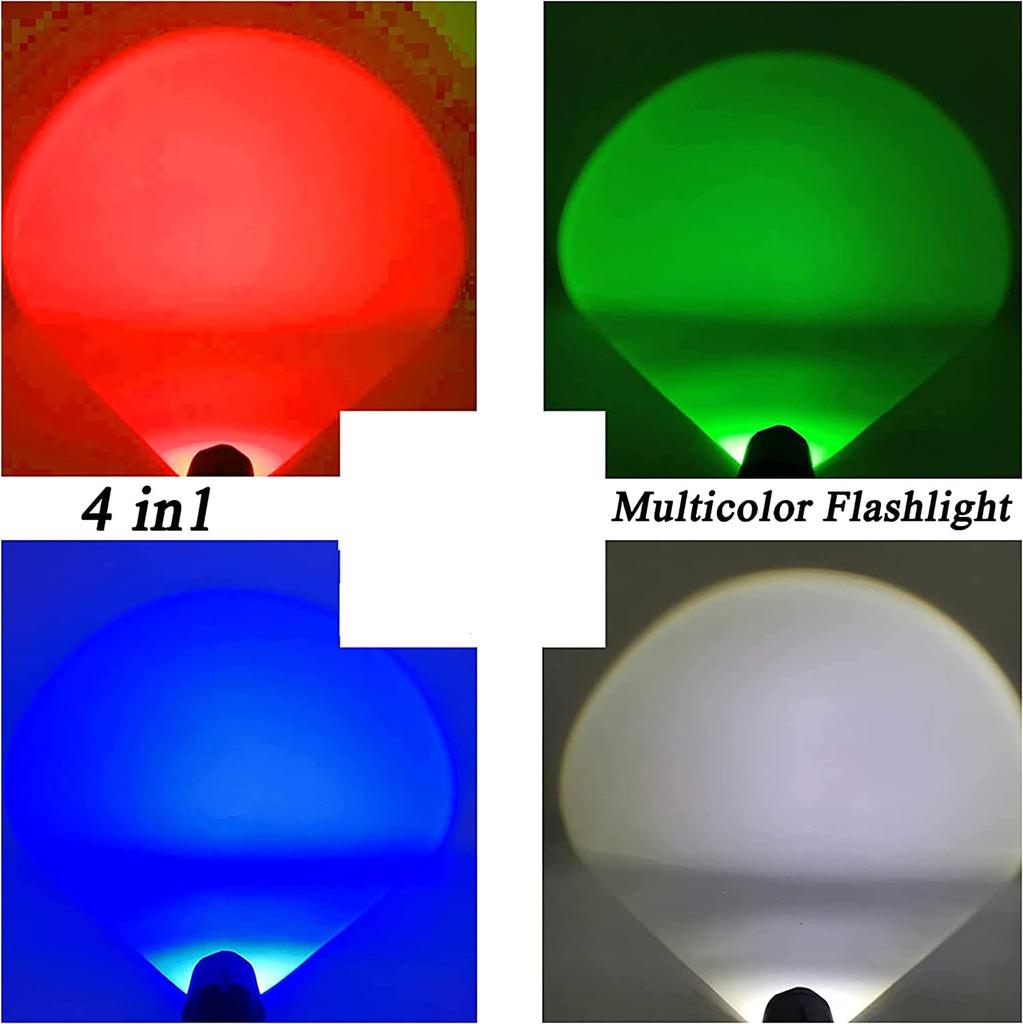 Ploarnovo LED Ultra Light Super 1000 Tactical Flashlight for Outdoor Animal Night Night Waterproof Flashlight, Bright, 4-Color (Red, Green, White,