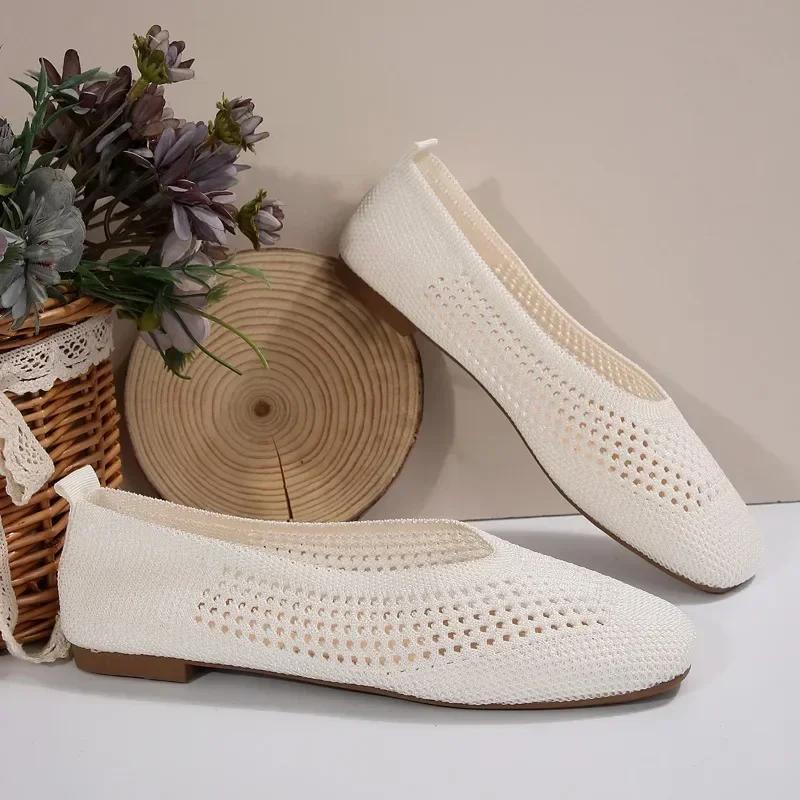 Moda 2024 Nuova Moda Tinta Unita Rete Traspirante Primavera e Autunno Scarpe Singole da Donna Scarpe Piatti da Donna Zapatos De Mujer