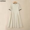 VONDA Women Summer Casual O-Neck Short Sleeve Stitching Dress Sundress