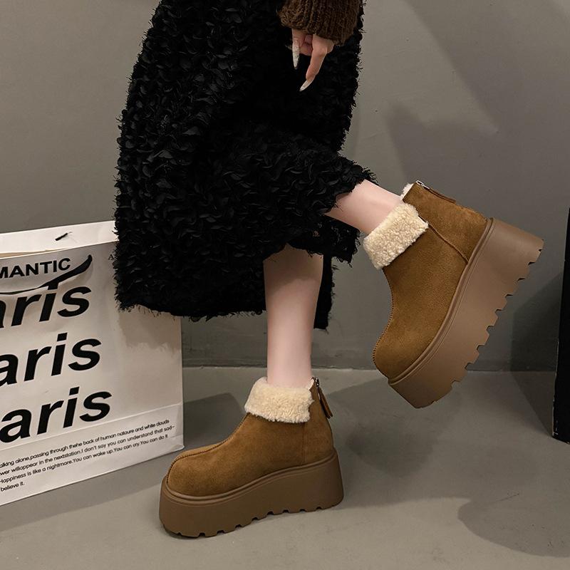 Women's large size soft elastic winter warm cold padded snow boots non-slip wear-resistant outdoor casual sneakers Martin cotton boots