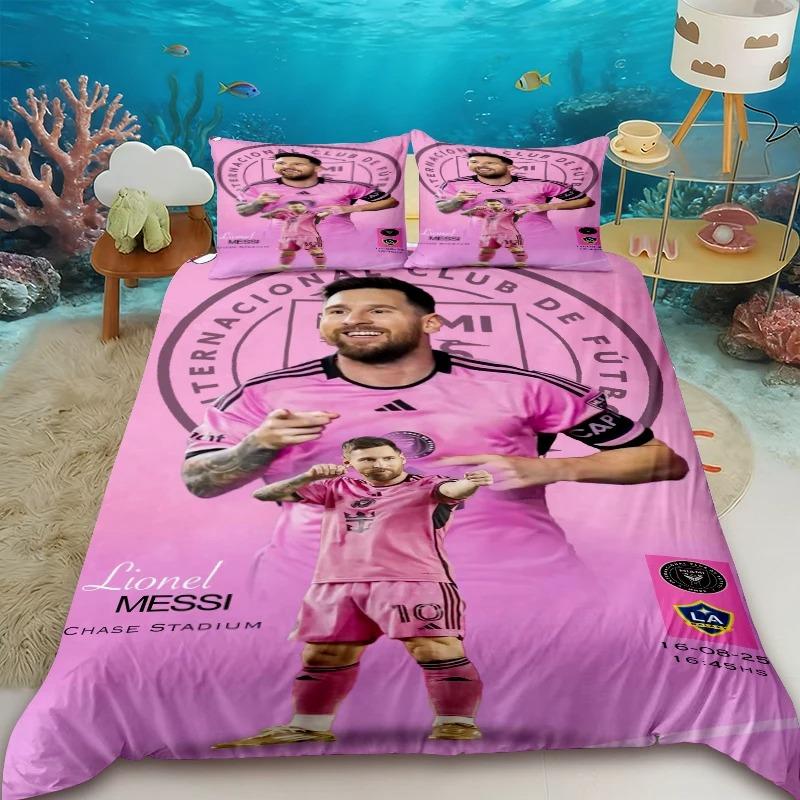 Squisito Set Copripiumino Calcio M-Messi Set Biancheria da Letto Giovani Bambini Ragazza Ragazzi Lusso Regalo di Compleanno Decorazione Camera da Letto Set 2/3 pezzi