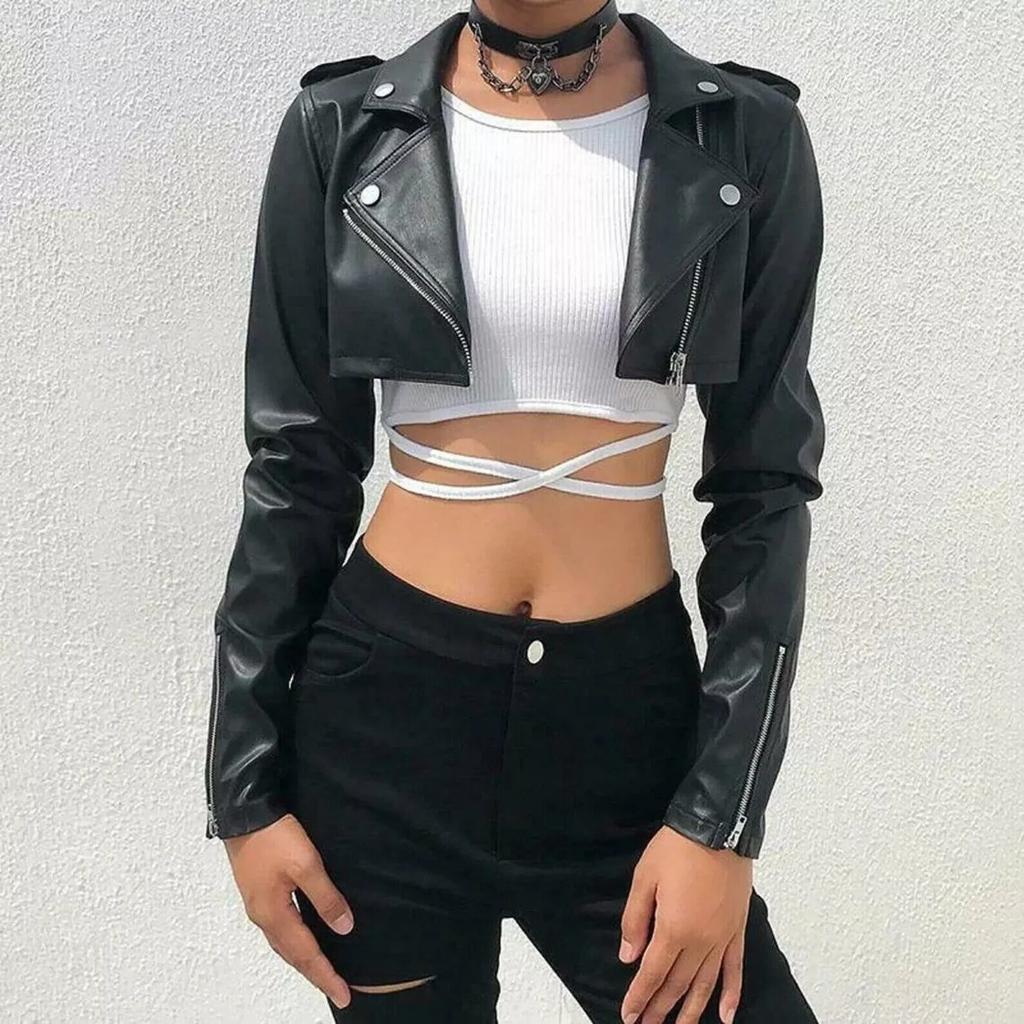 Women Black Crop Jacket Genuine Lambskin Leather Handmade Stylish Biker Motorcycle
