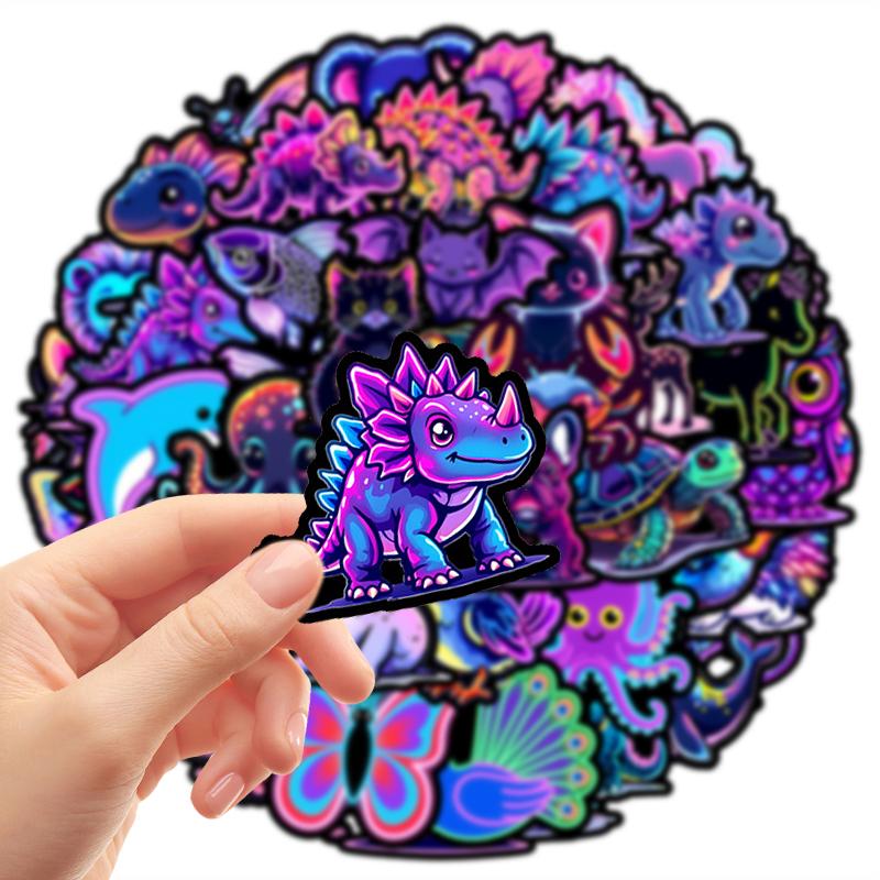 50PCS Neon Animal Stickers Cute Kawaii Animal Sticker Waterproof Vinyl Decals Pack for Laptop Scrapbook Skateboard Phone