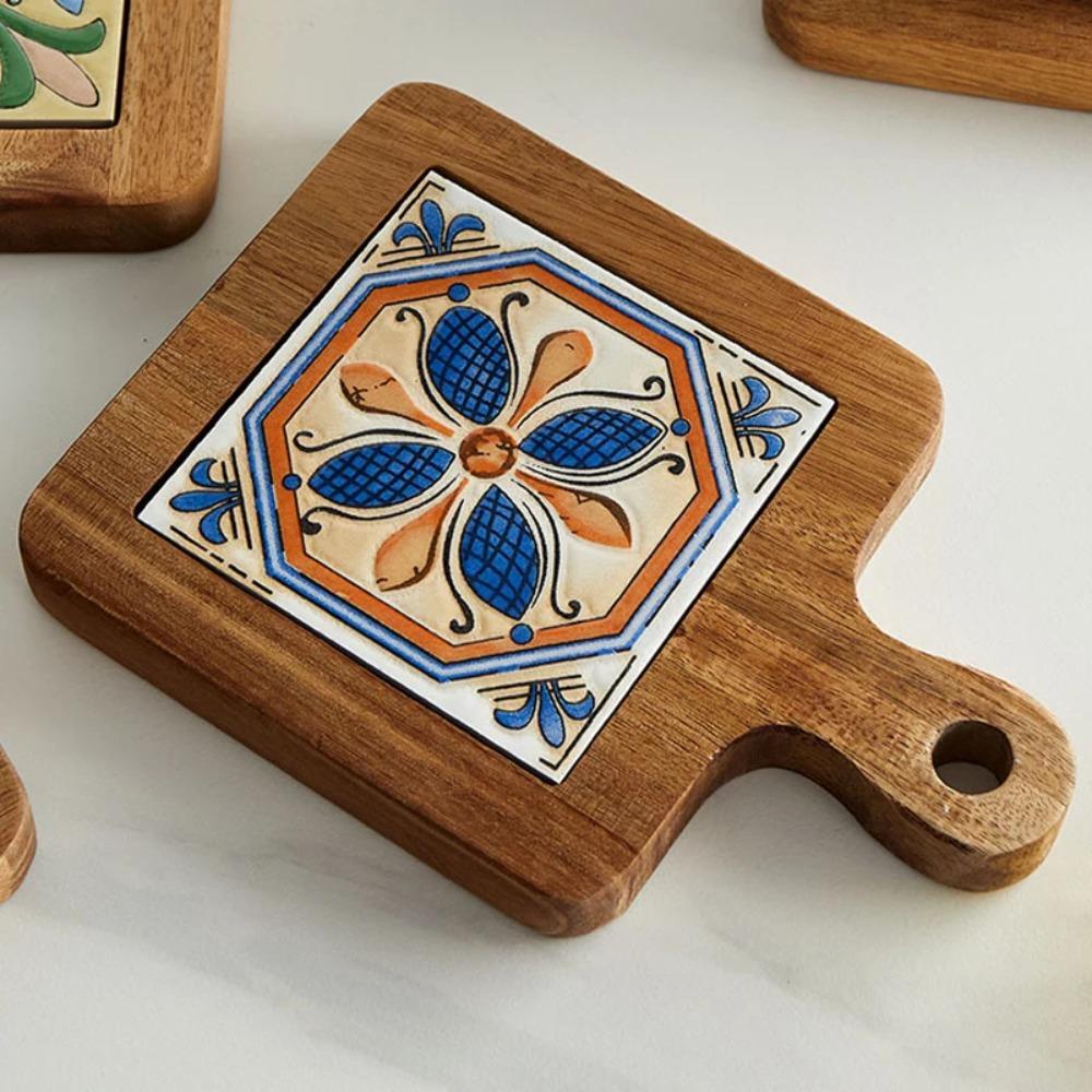 Retro Placemats Japanese-style Coasters Creative Wood Tile Insulated Mats  Cup