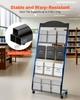 Brochure Display Rack, 4-Tier Magazine Literature Display Stand with Wheels, Movable Floor Standing Magazine Rack, Heavy Duty Newspaper Catalog