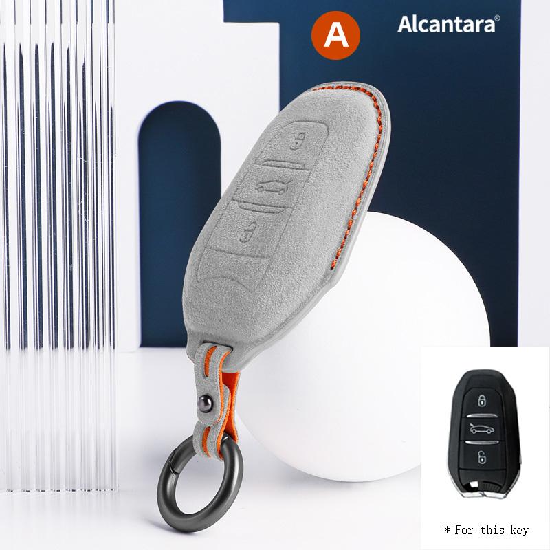 Alcantara Car Key Case Cover Shell Remote Buttons For Peugeot 408 508 3008 5008 2008 Suede Keychain Protectors Accessories