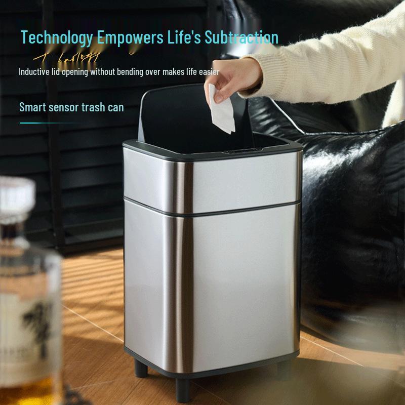 2025 High-End Light Luxury Smart Sensor Trash Can, Stainless Steel with Lid for Kitchen, Bedroom, or Living Room.