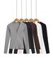 Chic French V-Neck Zipper Long Sleeve Slim Fit T-Shirt for Women, Autumn/Winter High-End Style.