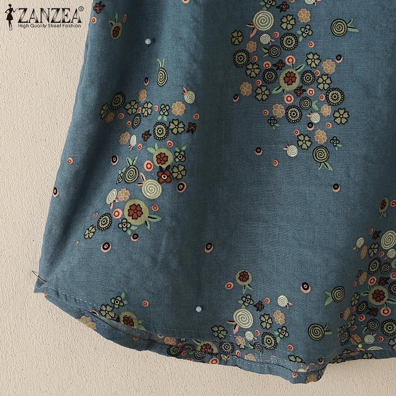 ZANZEA Women Casual Round Neck Half Sleeve Loose Floral Print Blouse
