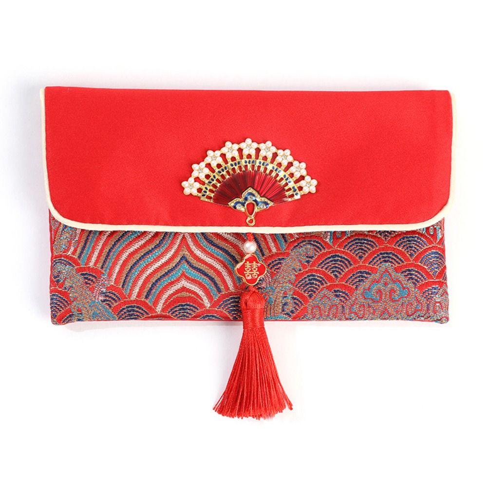 Crossbody Capable Red Envelope Bag Cloth Red Packet Creative Wedding Red Bag  Engagement Gift