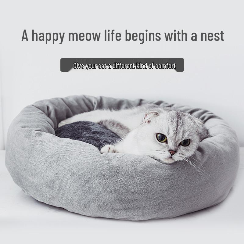 Round Pet Bed: Foldable, Washable, Warm Pad for Cats, Kittens, Puppies, and Dogs - Suitable for Autumn and Winter.