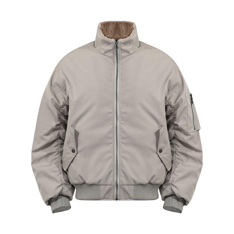 Kisko Winter American-Style Quilted Bomber Jacket with Fur Collar, Unisex Design, Warm Stand-Up Collar Coat, Couple's Trendy Style