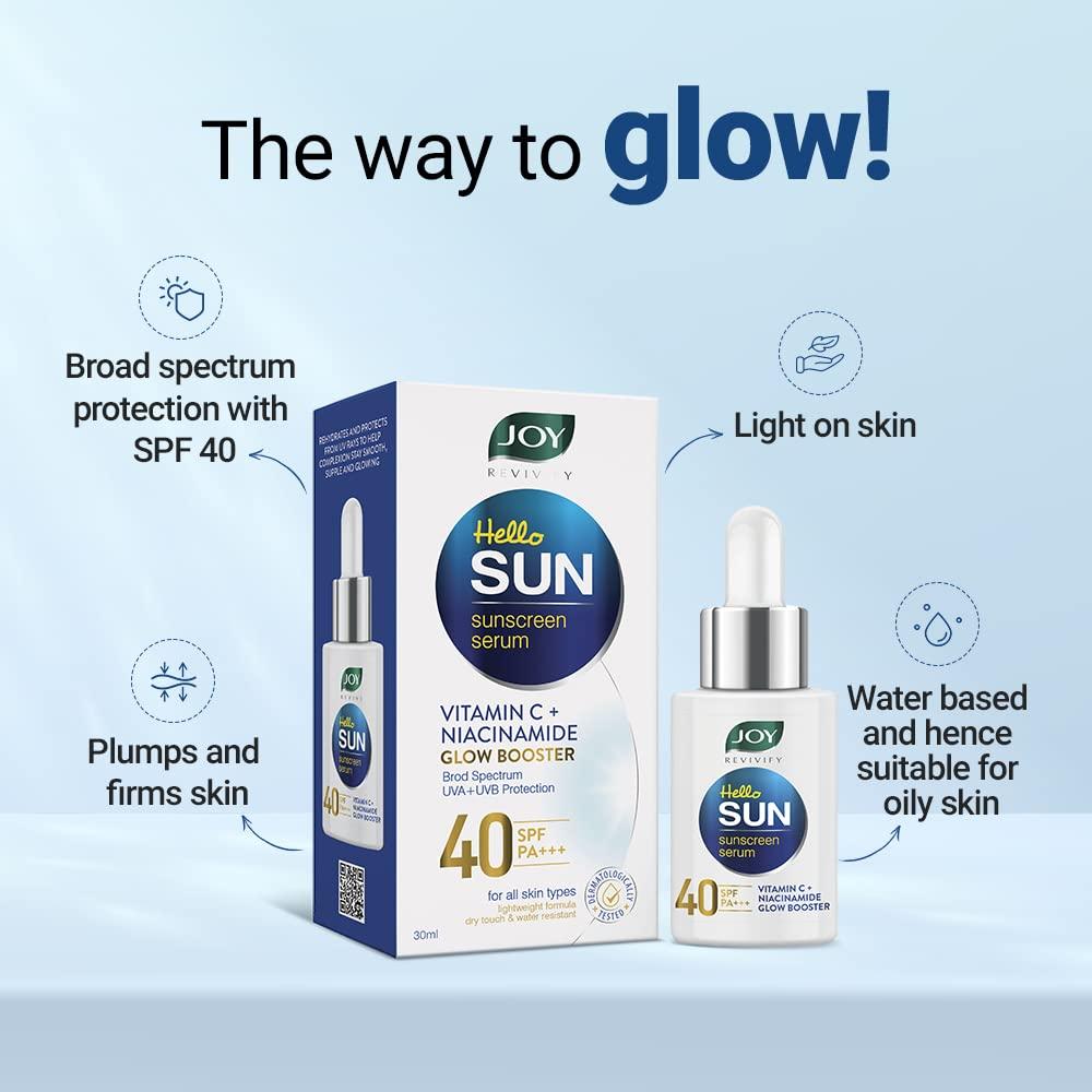 JOY Glow Boosting Sunscreen Serum 30ml With Vitamin C Niacinamide SPF 40 Lightweight Broad Spectrum