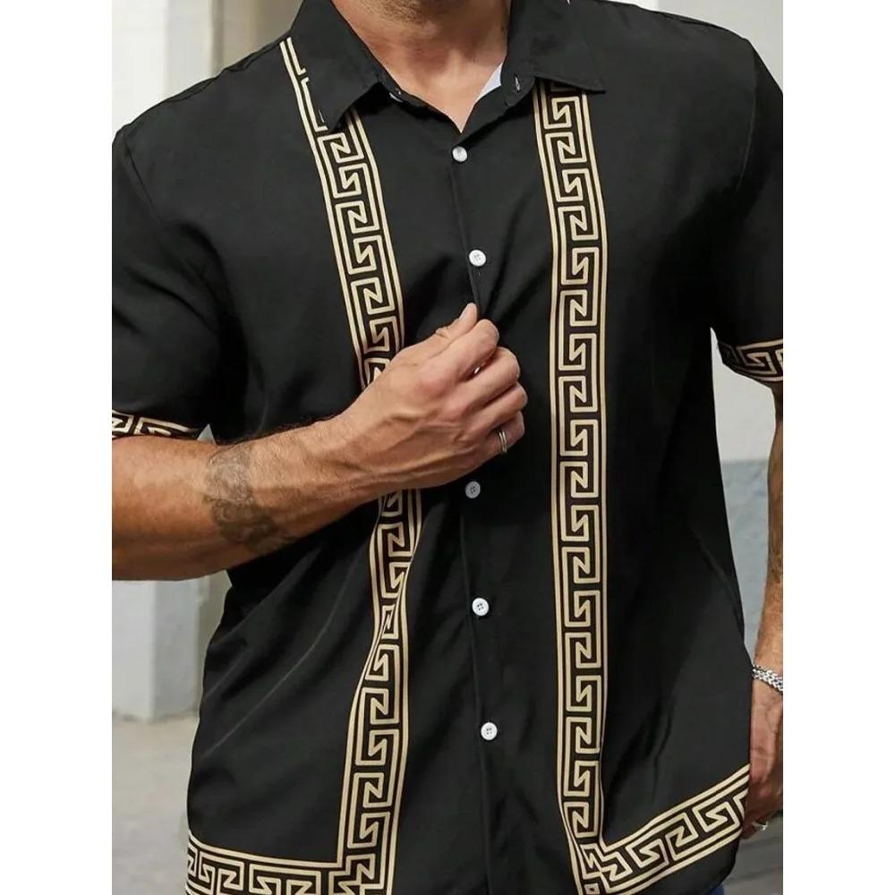 Summer Retro Baroque Pattern Print Men's Shirts Hawaii Short Sleeve Top Fashion Streetwear Casual Outdoor Men's and Women's Clothing Blouse
