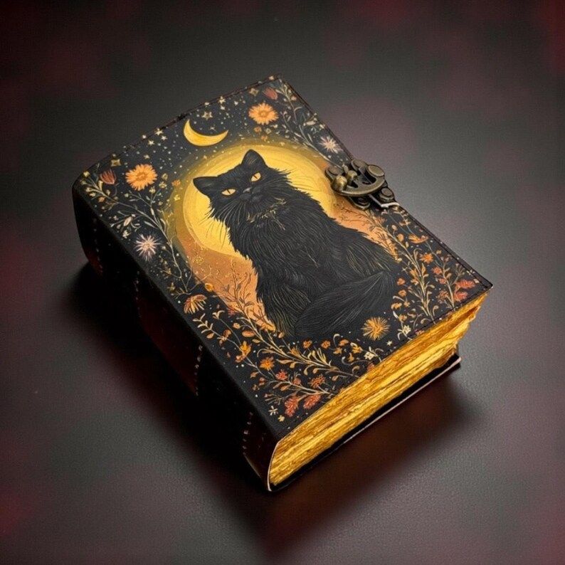 Cat Leather Journal: Vintage Handmade Grimoire, Blank Book of Shadows