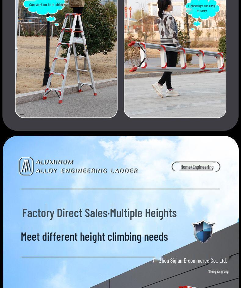 Multi-Functional Aluminum Herringbone Ladder: Non-Slip, Thickened Design for Indoor & Outdoor Use