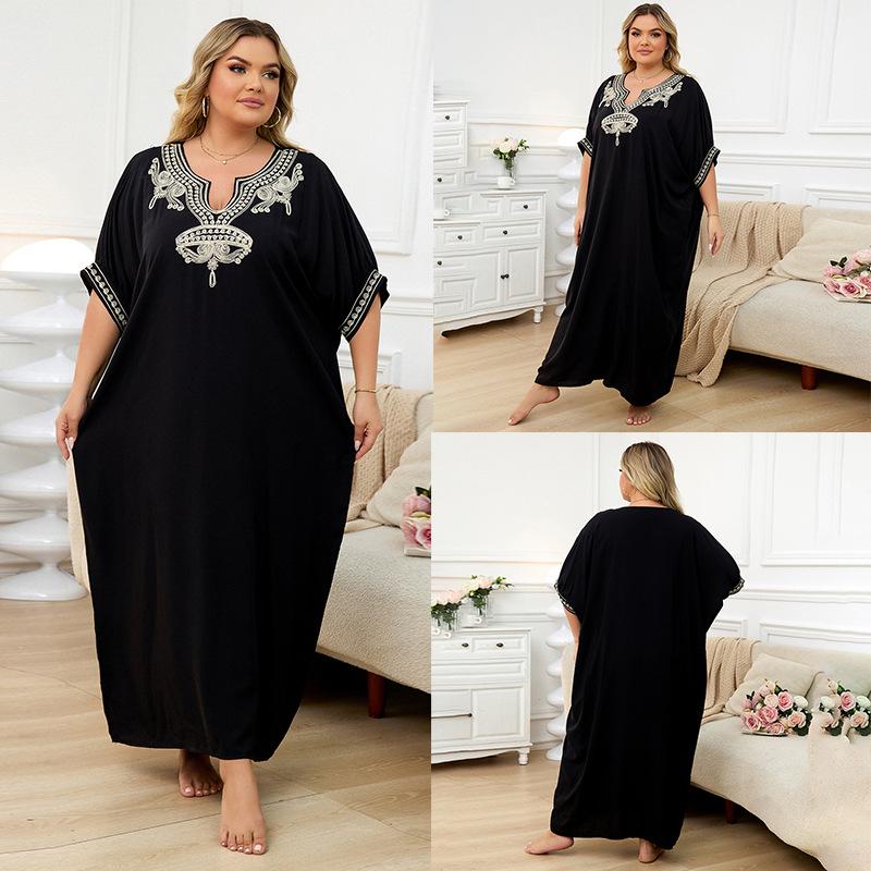 "European & American Embroidered Cotton Maxi Skirt: Women's Beach Sun Protection Robe"
