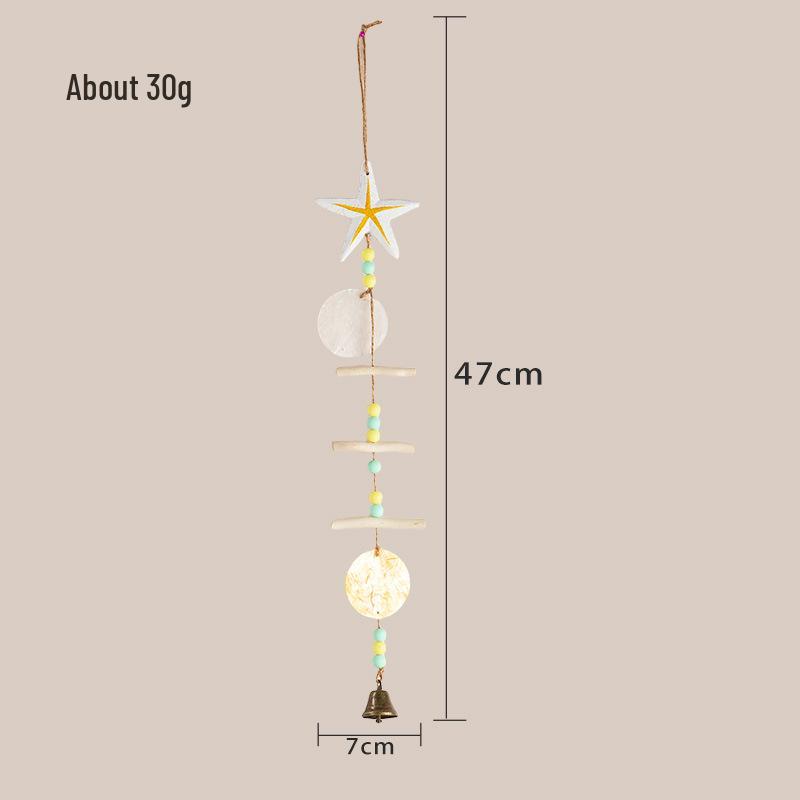 Mediterranean Handmade Wooden Starfish and Shell Wind Chime Pendant for Seaside Decor
