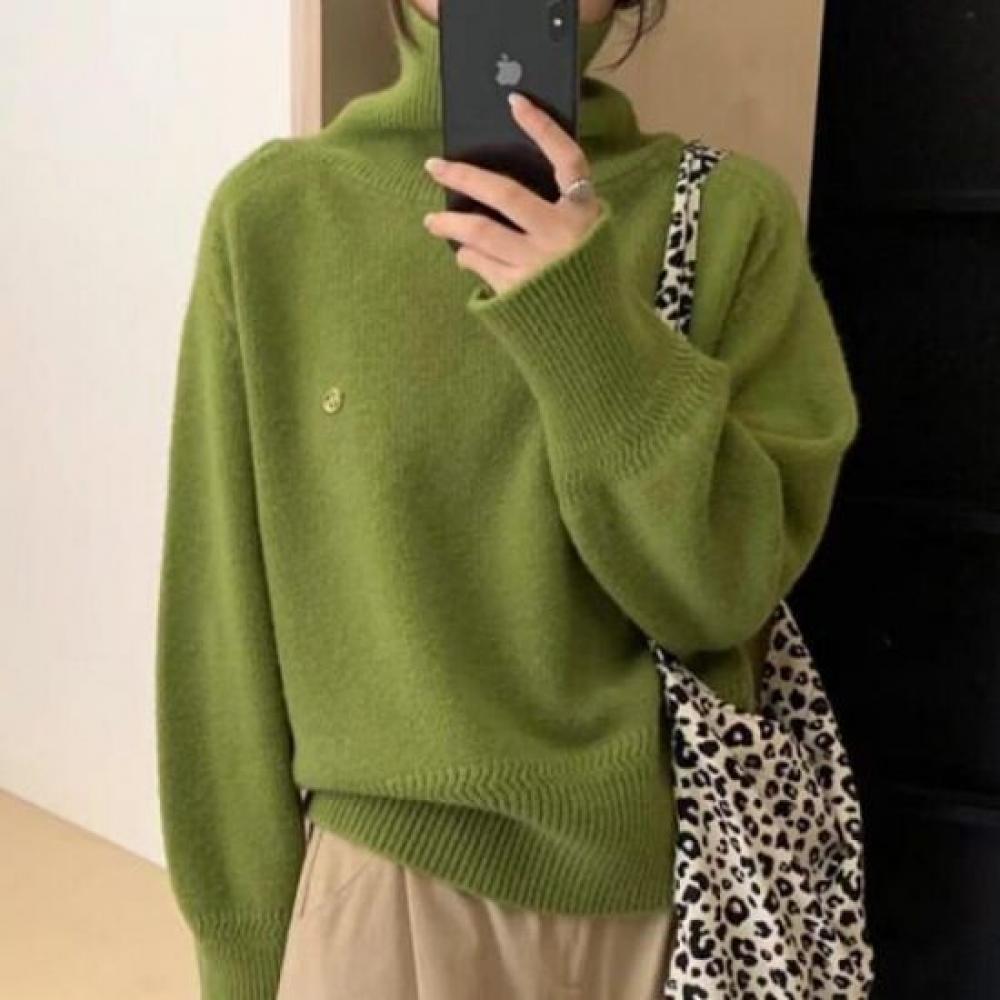 Navava Women Soft Daily Solid Turtleneck Long Sleeve Knit Nk2543