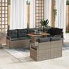 9-Piece Garden Sofa Set with Grey Cushions Poly Rattan Acacia, 2-Seater Sofa with Grey Cushions Poly Rattan 3349726