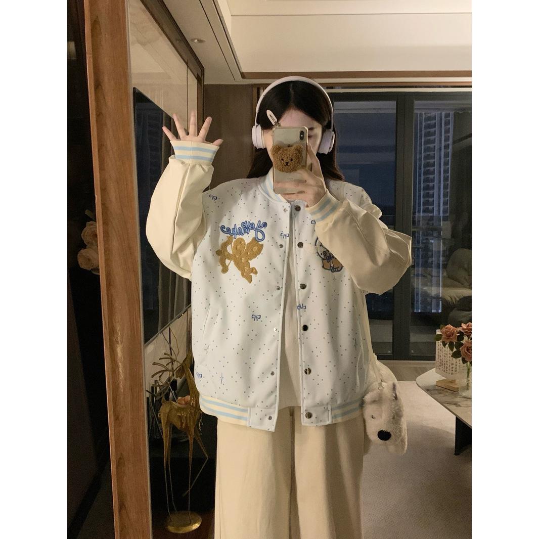2025 Chic Women s Loose Chenille Embroidered Baseball Jacket - Trendy Cool Autumn Style 3XL синий