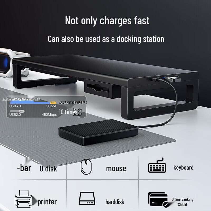 llano Multi-functional Monitor Riser Stand with USB 3.0 Hub & Storage