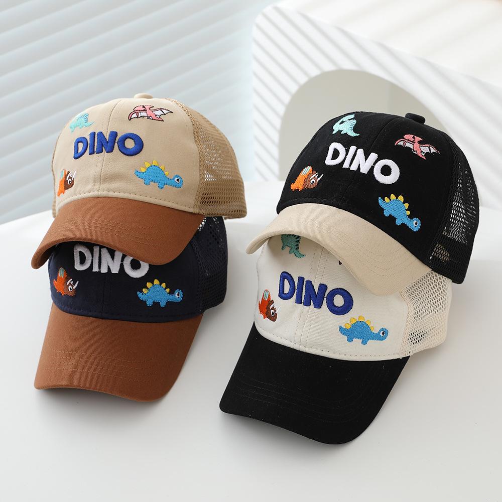 Summer Dinosaur Dino Embroidery Hat Children'S Mesh Cap Cartoon Mesh Hat Sun Hat Embroidery Baseball Cap