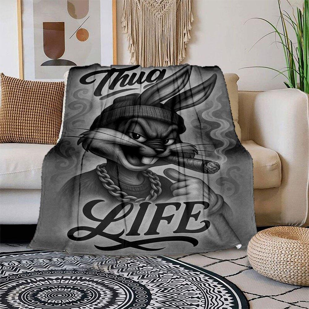 

Thug Life Bunny Art Print - Gangsta Rabbit PosterBlanket Flannel Throw Blanket for Sofa, Bed, Travel, Camping, Office 100x150cm