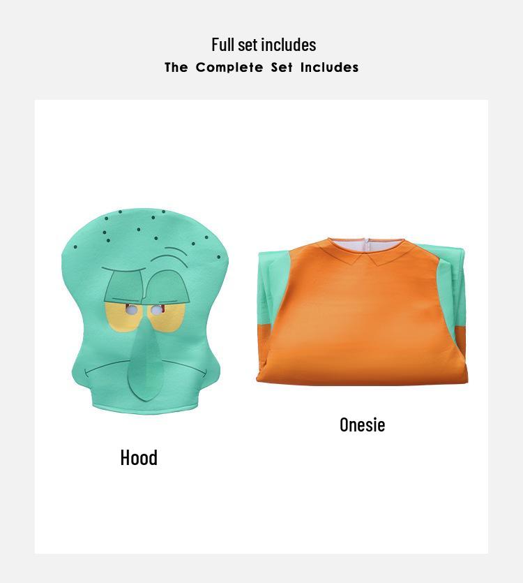 SpongeBob, Patrick, and Squidward Cosplay Outfit for Children's Day Parent-Child Performance