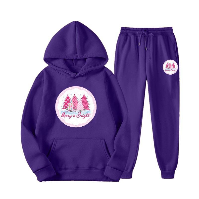 New European and American sweater sweatpants two-piece set loose casual hooded sweater set printed drawstring sweater