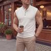 Men Sleeveless Knit Button Vest Lightweight Casual Summer Shirt Slim Fit Ribbed Texture Henley Style Top