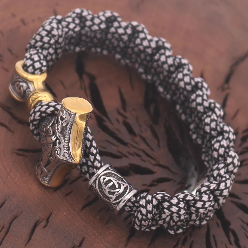Wolf Head Pure Nordic Viking Men's Domineering Odin Rune Faded Retro Bracelet