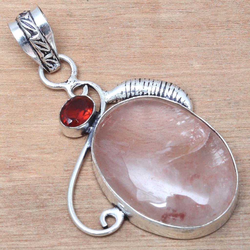 Pendant Copper Rutile Garnet Gemstone Valentine'Day Gift Silver Jewelry 2.25"