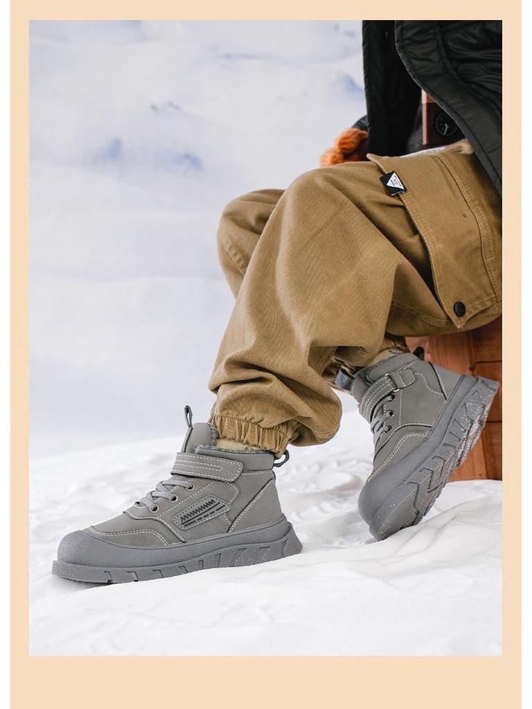 Kids' Winter Cotton Boots: Warm Velvet, Thickened, Non-Slip, Wear-Resistant, Boys' Mid and Big Size Sports Shoes