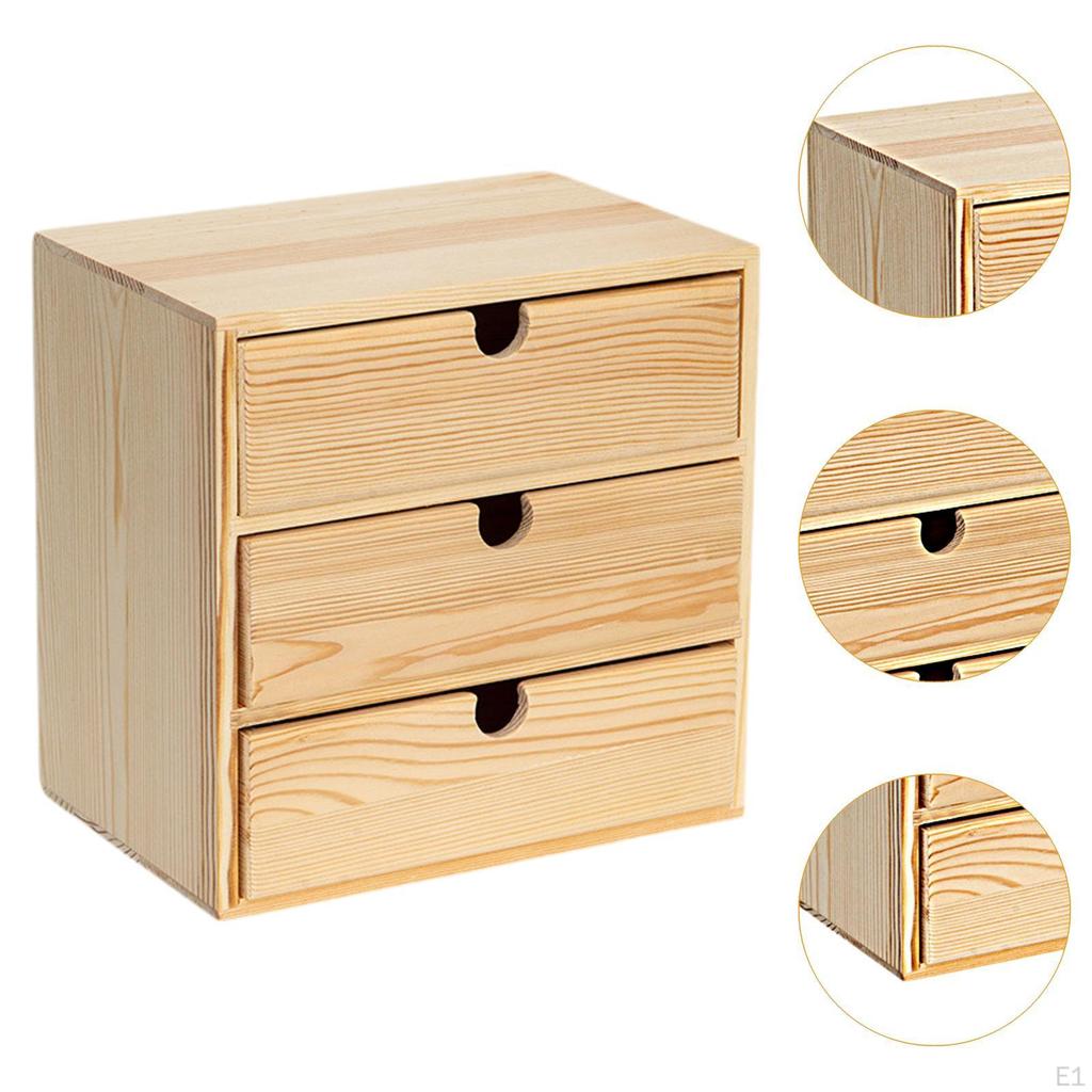 Wooden Jewelry Box,Desk Office Organizer for Jewelry,3 Drawers Rustic Storage